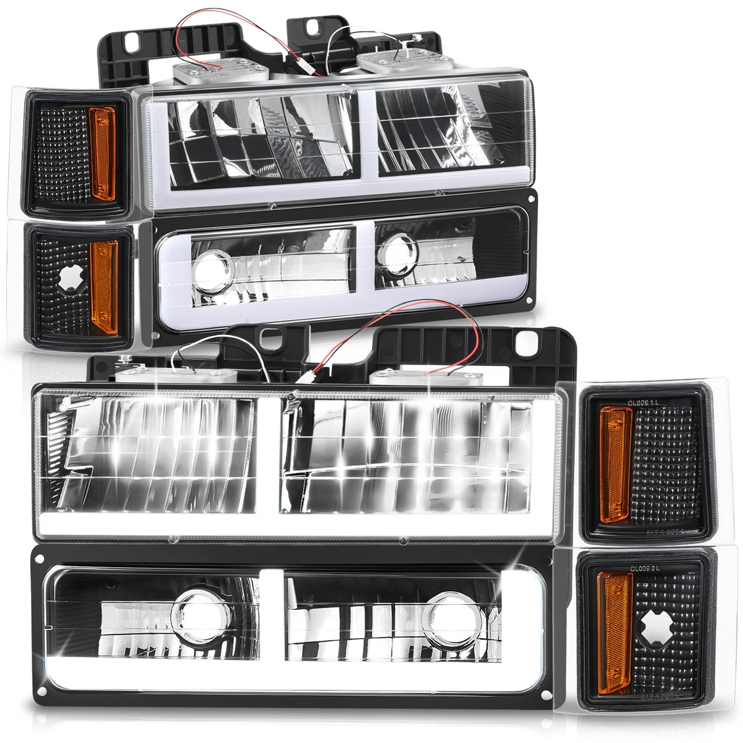 FAROS CLEAR LENS,AMBER REFLECTOR,BLACK HOUSING - 8PCS - LED BAR - 94 CHEVROLET BLAZER / 94-99 CHEVROLET C1500 / 94-99 CHEVROLET C1500 SUBURBAN / 94-00 CHEVROLET C2500 / 94-99 CHEVROLET C2500 SUBURBAN / 94-00 CHEVROLET C3500 / 94-99 CHEVROLET K1500 / 94-99