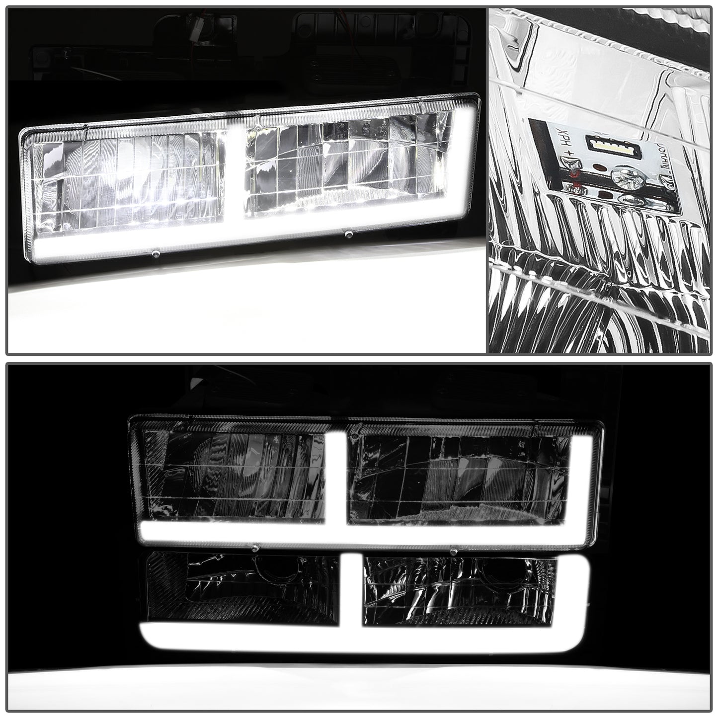 FAROS CLEAR LENS,AMBER REFLECTOR,CHROME HOUSING - 8PCS - LED BAR - 94 CHEVROLET BLAZER / 94-99 CHEVROLET C1500 / 94-99 CHEVROLET C1500 SUBURBAN / 94-00 CHEVROLET C2500 / 94-99 CHEVROLET C2500 SUBURBAN / 94-00 CHEVROLET C3500 / 94-99 CHEVROLET K1500 /