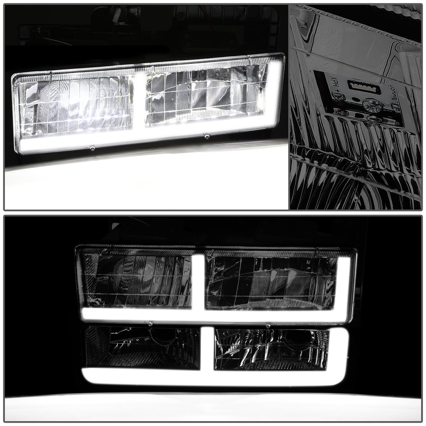 FAROS SMOKE LENS,AMBER REFLECTOR,CHROME HOUSING - 8PCS - LED BAR - 94 CHEVROLET BLAZER / 94-99 CHEVROLET C1500 / 94-99 CHEVROLET C1500 SUBURBAN / 94-00 CHEVROLET C2500 / 94-99 CHEVROLET C2500 SUBURBAN / 94-00 CHEVROLET C3500 / 94-99 CHEVROLET K1500 /