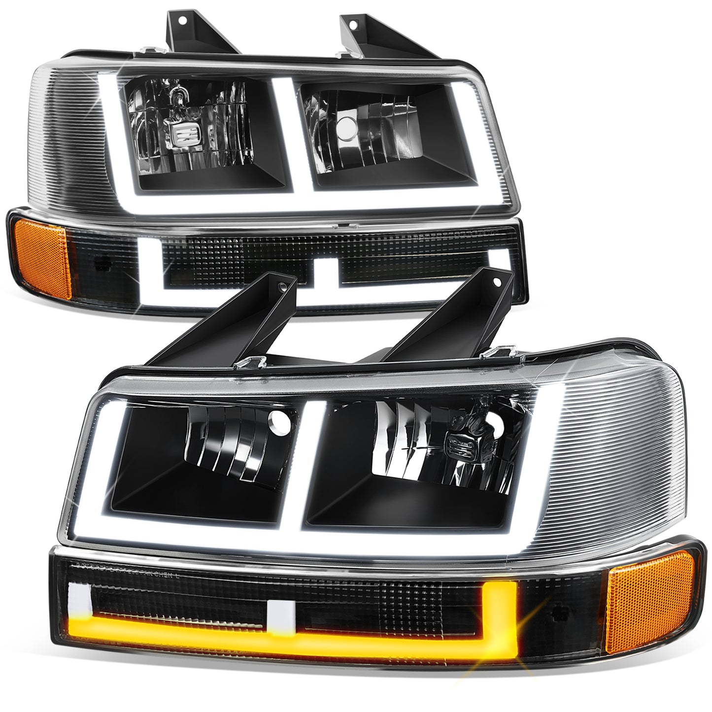 FAROS CLEAR LENS,AMBER REFLECTOR,BLACK HOUSING - 4PCS - LED BAR - 03-14 CHEVROLET EXPRESS 1500 / 03-23 CHEVROLET EXPRESS 25003 / 03-23 CHEVROLET EXPRESS 3500 / 09-22 CHEVROLET EXPRESS 4500 / 03-14 GMC SAVANA 1500 / 03-23 GMC SAVANA 2500 / 03-23 GMC SAVANA