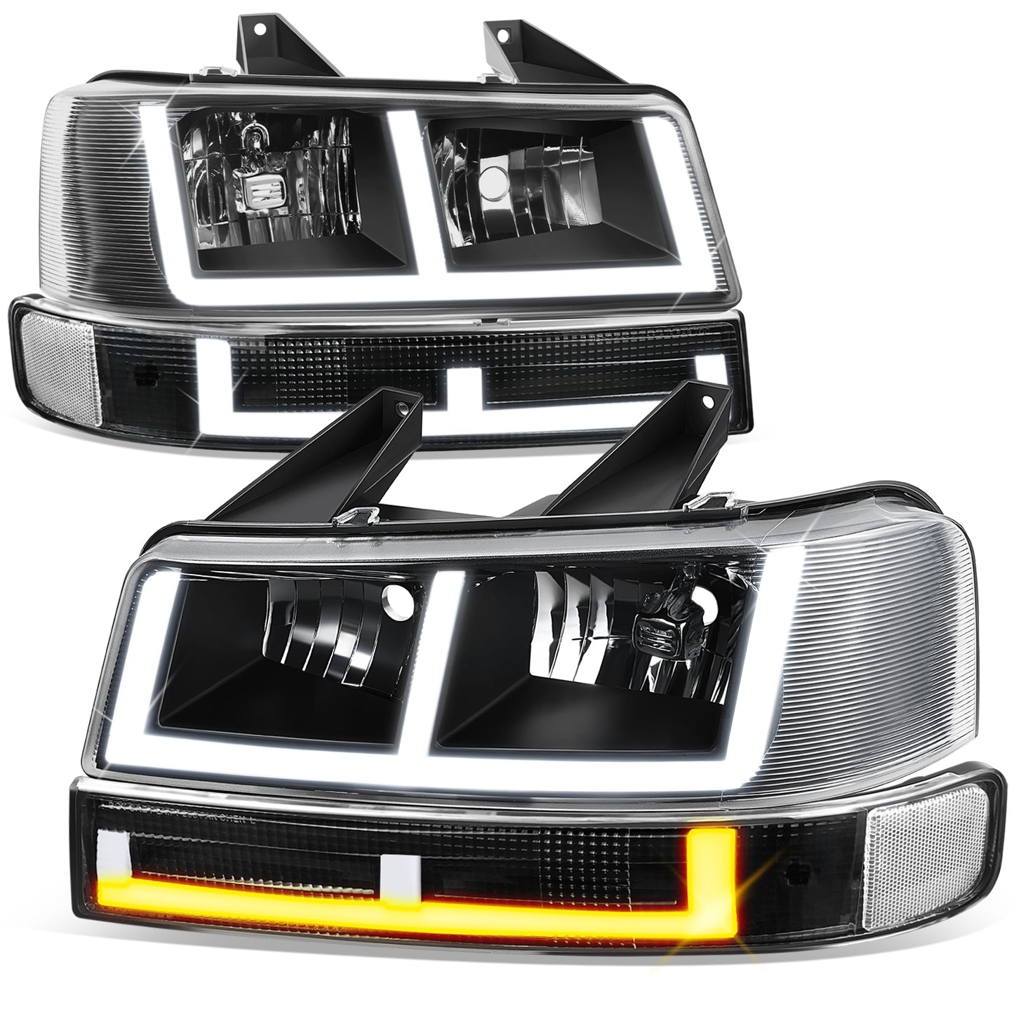 FAROS CLEAR LENS,CLEAR REFLECTOR,BLACK HOUSING - 4PCS - LED BAR - 03-14 CHEVROLET EXPRESS 1500 / 03-23 CHEVROLET EXPRESS 25003 / 03-23 CHEVROLET EXPRESS 3500 / 09-22 CHEVROLET EXPRESS 4500 / 03-14 GMC SAVANA 1500 / 03-23 GMC SAVANA 2500 / 03-23 GMC SAVANA