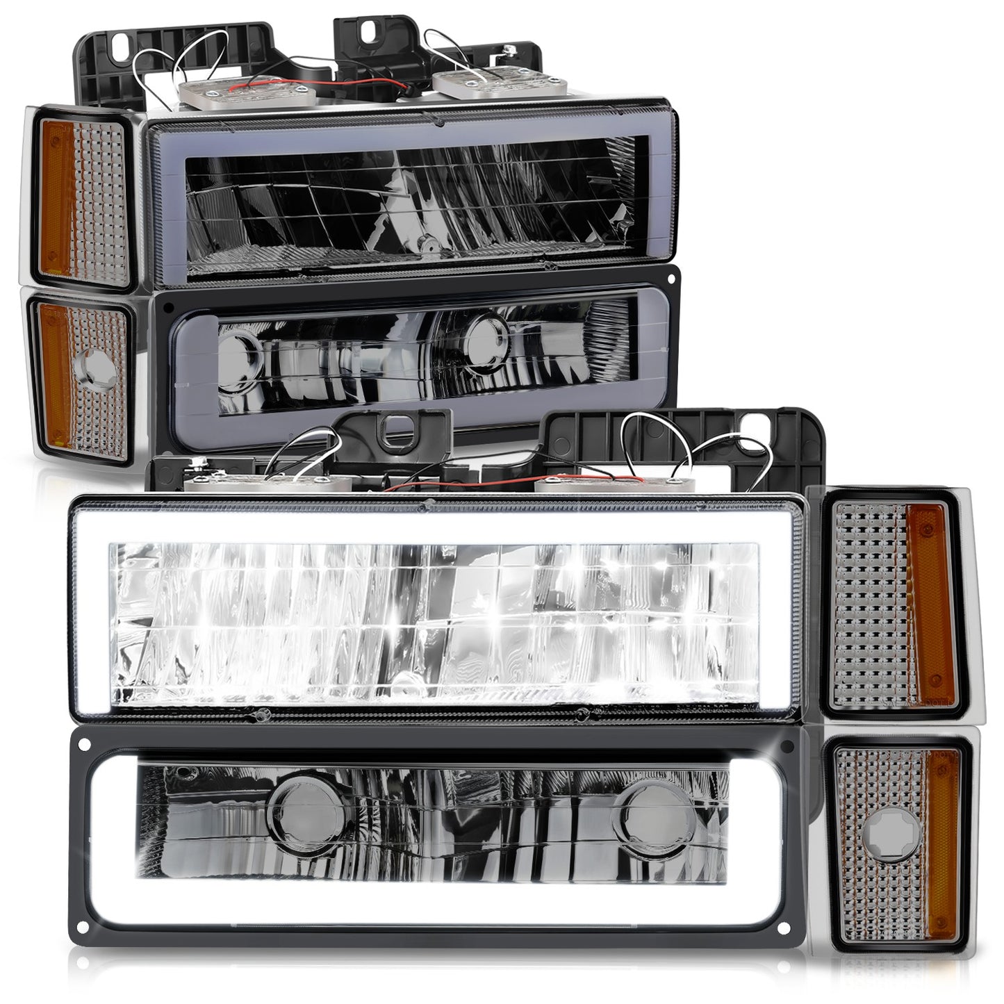 FAROS SMOKE LENS,AMBER REFLECTOR,CHROME HOUSING,8PCS,LED BAR