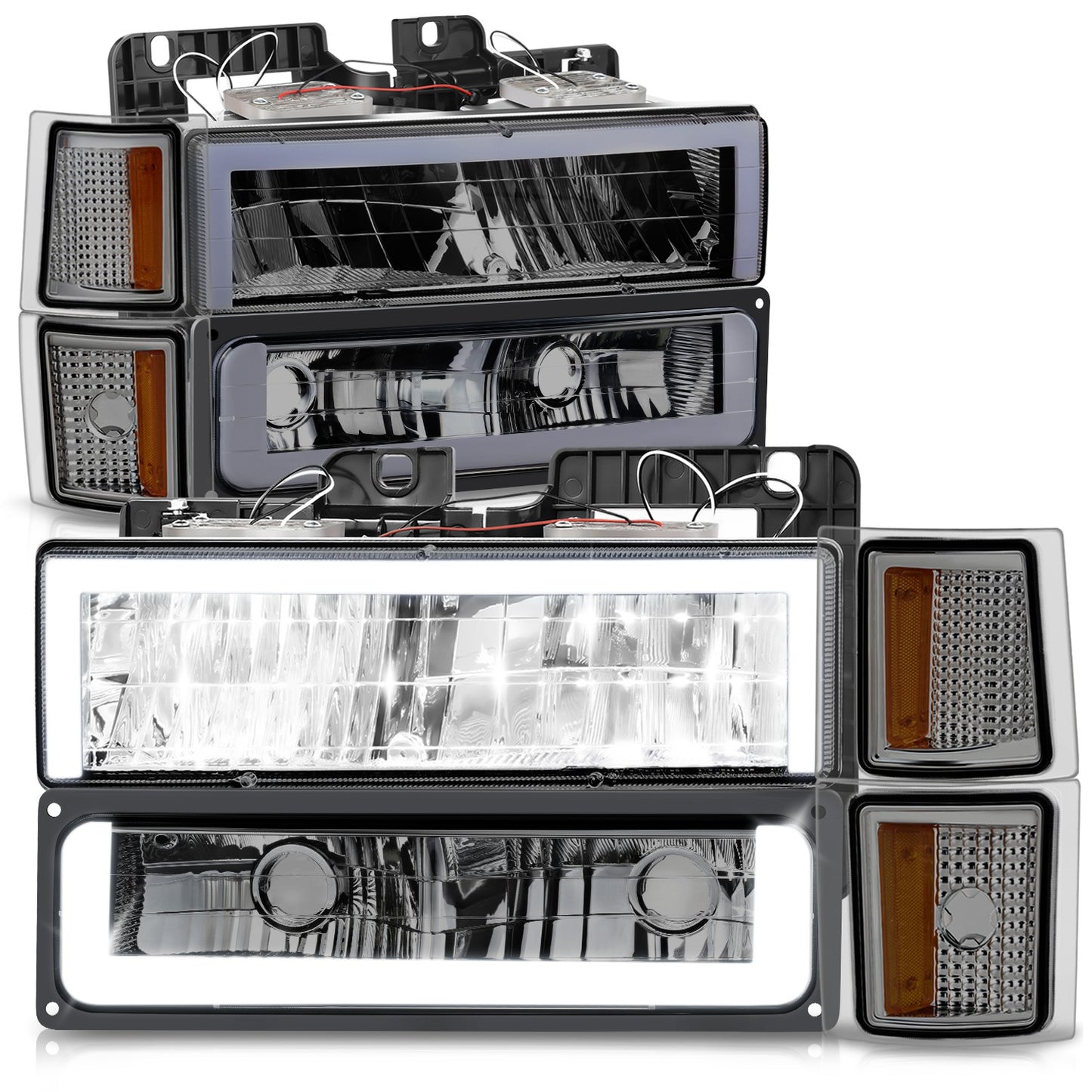 FAROS SMOKE LENS,AMBER REFLECTOR,CHROME HOUSING,8PCS,LED BAR