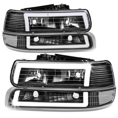 FAROS 99-02 CHEVY SILVERADO 1500, 2500 / 01-02 SILVERADO 1500HD, 2500HD, 3500 / 00-06 CHEVY SUBURBAN 1500, 2500, CHEVY TAHOE - REQUIRES WIRING TO EXISTING VEHICLE WIRING HARNESS - LED DRL - DUAL C-BAR - 4PC - BLACK HOUSING / CLEAR CORNER