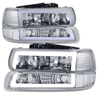FAROS 99-02 CHEVY SILVERADO 1500, 2500 / 01-02 SILVERADO 1500HD, 2500HD, 3500 / 00-06 CHEVY SUBURBAN 1500, 2500, CHEVY TAHOE - REQUIRES WIRING TO EXISTING VEHICLE WIRING HARNESS - LED DRL - DUAL C-BAR - 4PC - CHROME HOUSING / CLEAR CORNER