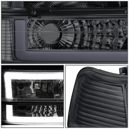 FAROS 99-02 CHEVY SILVERADO 1500, 2500 / 01-02 SILVERADO 1500HD, 2500HD, 3500 / 00-06 CHEVY SUBURBAN 1500, 2500, CHEVY TAHOE - REQUIRES WIRING TO EXISTING VEHICLE WIRING HARNESS - LED DRL - DUAL C-BAR - 4PC - SMOKE HOUSING / CLEAR CORNER