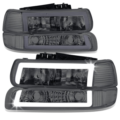 FAROS 99-02 CHEVY SILVERADO 1500, 2500 / 01-02 SILVERADO 1500HD, 2500HD, 3500 / 00-06 CHEVY SUBURBAN 1500, 2500, CHEVY TAHOE - REQUIRES WIRING TO EXISTING VEHICLE WIRING HARNESS - LED DRL - DUAL C-BAR - 4PC - SMOKE HOUSING / CLEAR CORNER