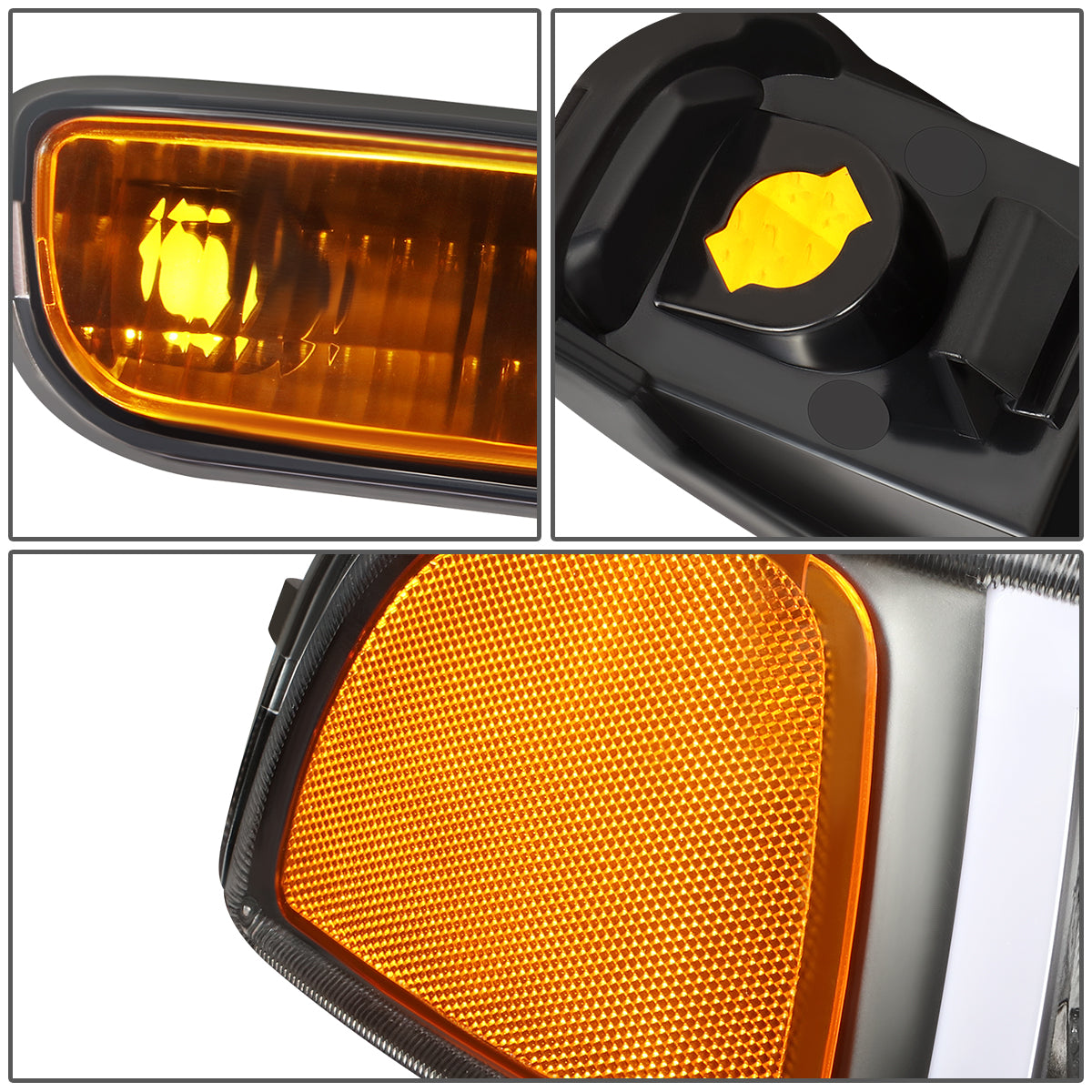 FAROS 99-06 GMC SIERRA 1500, GMC YUKON / 00-06 YUKON XL 1500, 2500 / 01-06 SIERRA 2500HD, 3500 / 2007 SIERRA 1500 CLASSIC, 2500HD CLASSIC, 3500 CLASSIC - EXCLUDES C3, DENALI MODELS - LED DRL - SWITCHBACK TURN SIGNAL - 4PC - BLACK HOUSING / AMBER CORNER