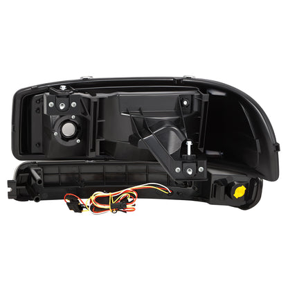 FAROS 99-06 GMC SIERRA 1500, GMC YUKON / 00-06 YUKON XL 1500, 2500 / 01-06 SIERRA 2500HD, 3500 / 2007 SIERRA 1500 CLASSIC, 2500HD CLASSIC, 3500 CLASSIC - EXCLUDES C3, DENALI MODELS - LED DRL - SWITCHBACK TURN SIGNAL - 4PC - BLACK HOUSING / AMBER CORNER