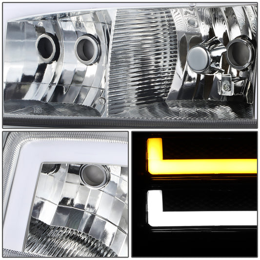 FAROS 99-06 GMC SIERRA 1500, GMC YUKON / 00-06 YUKON XL 1500, 2500 / 01-06 SIERRA 2500HD, 3500 / 2007 SIERRA 1500 CLASSIC, 2500HD CLASSIC, 3500 CLASSIC - EXCLUDES C3, DENALI MODELS - LED DRL - SWITCHBACK TURN SIGNAL - 4PC - CHROME HOUSING / CLEAR CORNER