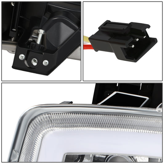 FAROS 99-06 GMC SIERRA 1500, GMC YUKON / 00-06 YUKON XL 1500, 2500 / 01-06 SIERRA 2500HD, 3500 / 2007 SIERRA 1500 CLASSIC, 2500HD CLASSIC, 3500 CLASSIC - EXCLUDES C3, DENALI MODELS - LED DRL - SWITCHBACK TURN SIGNAL - 4PC - CHROME HOUSING / CLEAR CORNER