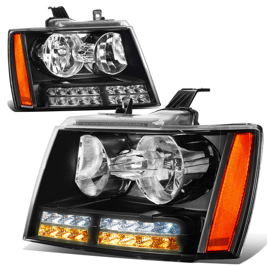 FAROS 07-13 CHEVY AVALANCHE / 07-14 CHEVY TAHOE / 07-14 CHEVY SUBURBAN 1500 / 07-13 CHEVY SUBURBAN 2500 - LED DRL - BLACK HOUSING / AMBER CORNER - H1 LOW BEAM / H1 HIGH BEAM