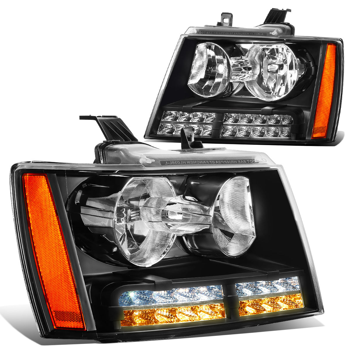 FAROS 07-13 CHEVY AVALANCHE / 07-14 CHEVY TAHOE / 07-14 CHEVY SUBURBAN 1500 / 07-13 CHEVY SUBURBAN 2500 - LED DRL - BLACK HOUSING / AMBER CORNER - H1 LOW BEAM / H1 HIGH BEAM