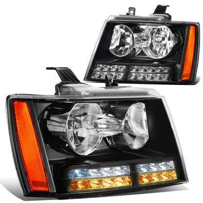 FAROS 07-13 CHEVY AVALANCHE / 07-14 CHEVY TAHOE / 07-14 CHEVY SUBURBAN 1500 / 07-13 CHEVY SUBURBAN 2500 - LED DRL - BLACK HOUSING / AMBER CORNER - H1 LOW BEAM / H1 HIGH BEAM