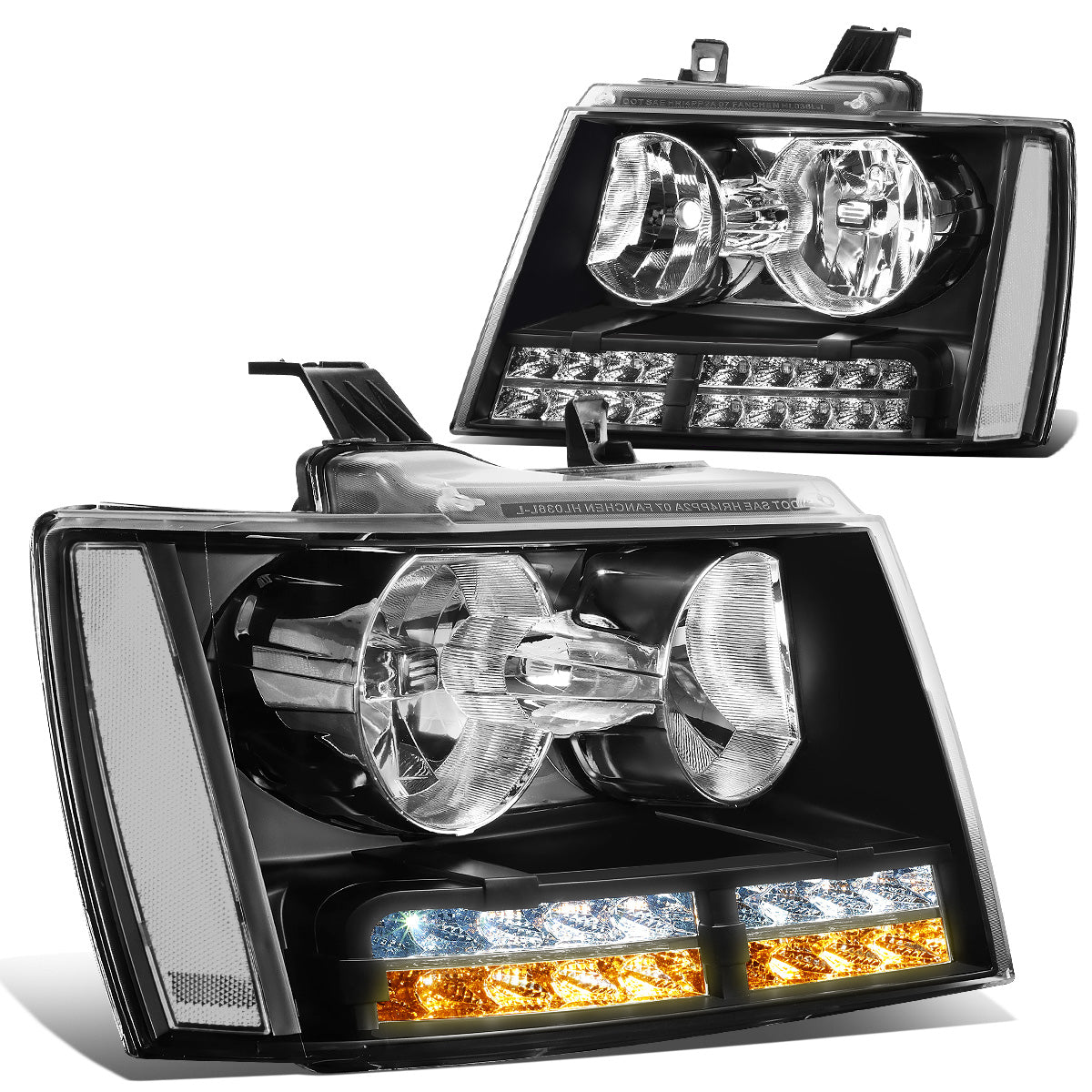 FAROS 07-13 CHEVY AVALANCHE / 07-14 CHEVY TAHOE / 07-14 CHEVY SUBURBAN 1500 / 07-13 CHEVY SUBURBAN 2500 - LED DRL - BLACK HOUSING / CLEAR CORNER - H1 LOW BEAM / H1 HIGH BEAM