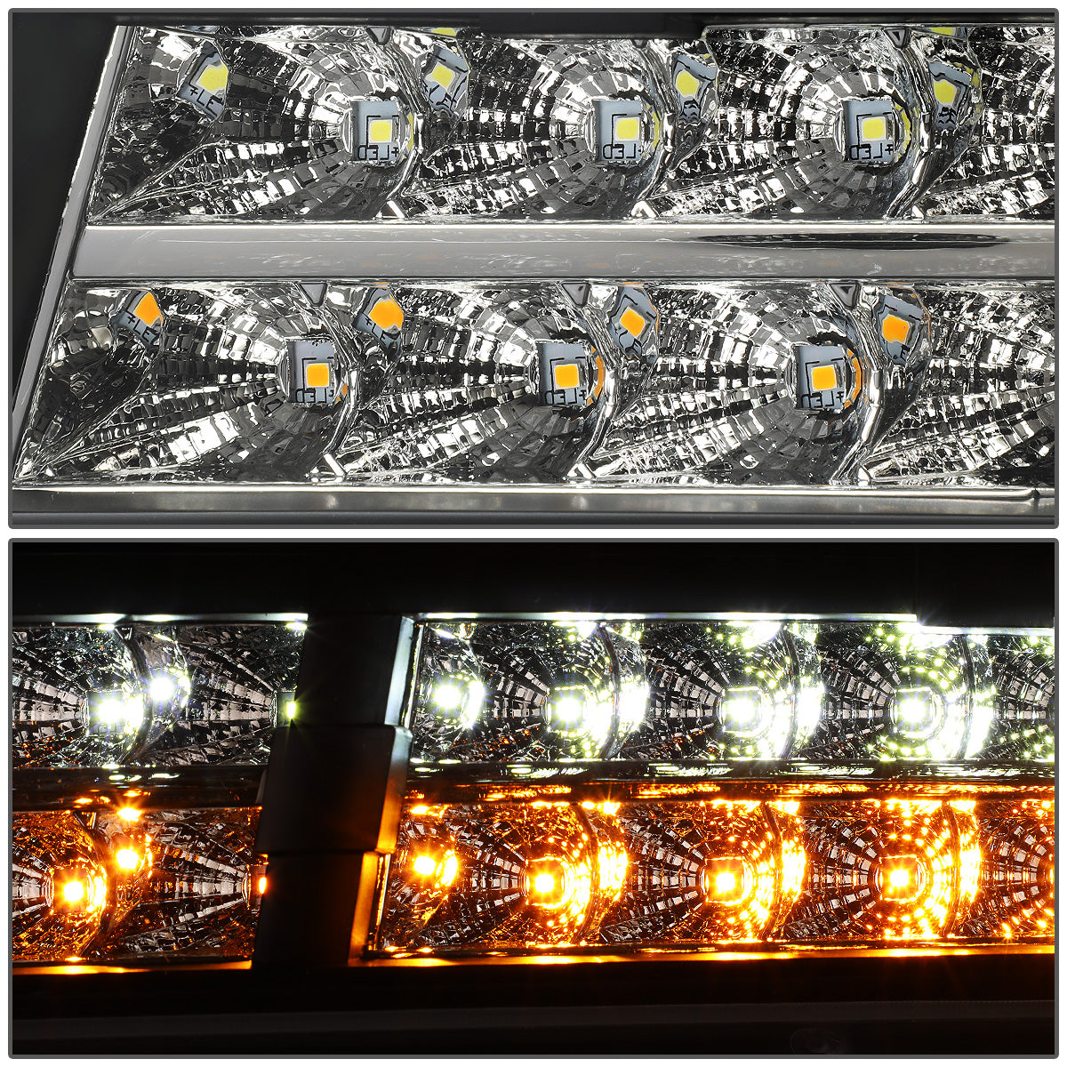 FAROS 07-13 CHEVY AVALANCHE / 07-14 CHEVY TAHOE / 07-14 CHEVY SUBURBAN 1500 / 07-13 CHEVY SUBURBAN 2500 - LED DRL - BLACK HOUSING / CLEAR CORNER - H1 LOW BEAM / H1 HIGH BEAM