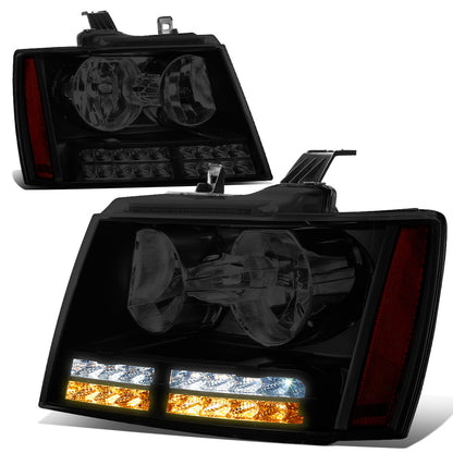 FAROS 07-13 CHEVY AVALANCHE / 07-14 CHEVY TAHOE / 07-14 CHEVY SUBURBAN 1500 / 07-13 CHEVY SUBURBAN 2500 - LED DRL - BLACK HOUSING / SMOKE LENS / AMBER CORNER - H1 LOW BEAM / H1 HIGH BEAM