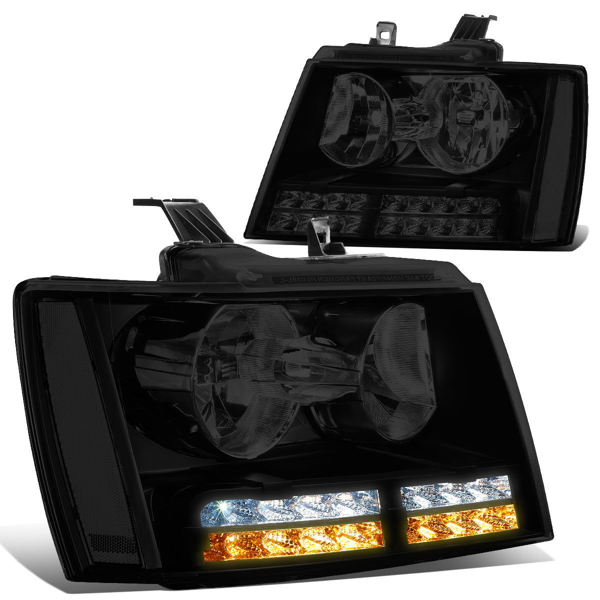 FAROS 07-13 CHEVY AVALANCHE / 07-14 CHEVY TAHOE / 07-14 CHEVY SUBURBAN 1500 / 07-13 CHEVY SUBURBAN 2500 - LED DRL - BLACK HOUSING / SMOKE LENS / CLEAR CORNER - H1 LOW BEAM / H1 HIGH BEAM