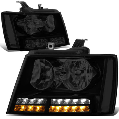 FAROS 07-13 CHEVY AVALANCHE / 07-14 CHEVY TAHOE / 07-14 CHEVY SUBURBAN 1500 / 07-13 CHEVY SUBURBAN 2500 - LED DRL - BLACK HOUSING / SMOKE LENS / CLEAR CORNER - H1 LOW BEAM / H1 HIGH BEAM