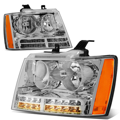 FAROS 07-13 CHEVY AVALANCHE / 07-14 CHEVY TAHOE / 07-14 CHEVY SUBURBAN 1500 / 07-13 CHEVY SUBURBAN 2500 - LED DRL - CHROME HOUSING / AMBER CORNER - H1 LOW BEAM / H1 HIGH BEAM