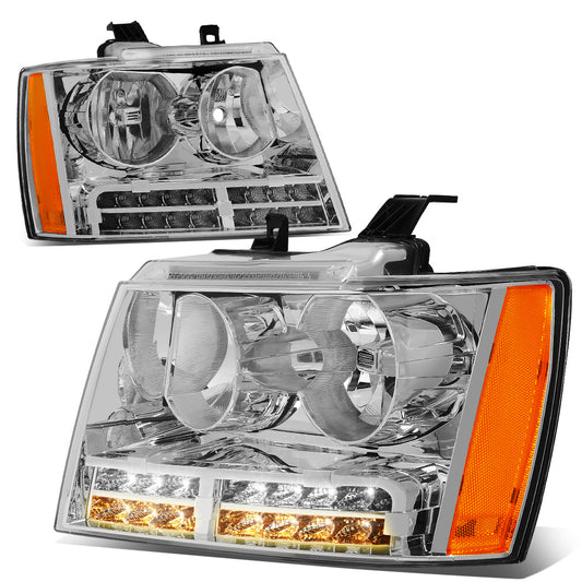 FAROS 07-13 CHEVY AVALANCHE / 07-14 CHEVY TAHOE / 07-14 CHEVY SUBURBAN 1500 / 07-13 CHEVY SUBURBAN 2500 - LED DRL - CHROME HOUSING / AMBER CORNER - H1 LOW BEAM / H1 HIGH BEAM