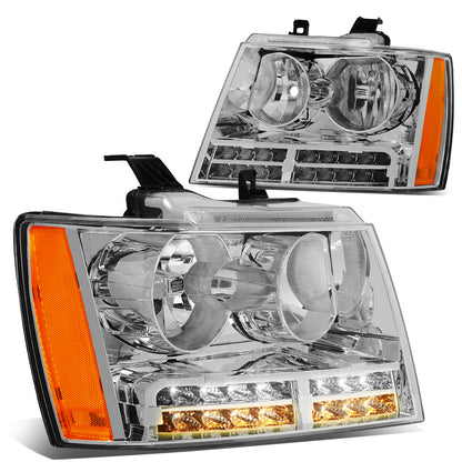 FAROS 07-13 CHEVY AVALANCHE / 07-14 CHEVY TAHOE / 07-14 CHEVY SUBURBAN 1500 / 07-13 CHEVY SUBURBAN 2500 - LED DRL - CHROME HOUSING / AMBER CORNER - H1 LOW BEAM / H1 HIGH BEAM
