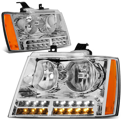 FAROS 07-13 CHEVY AVALANCHE / 07-14 CHEVY TAHOE / 07-14 CHEVY SUBURBAN 1500 / 07-13 CHEVY SUBURBAN 2500 - LED DRL - CHROME HOUSING / AMBER CORNER - H1 LOW BEAM / H1 HIGH BEAM