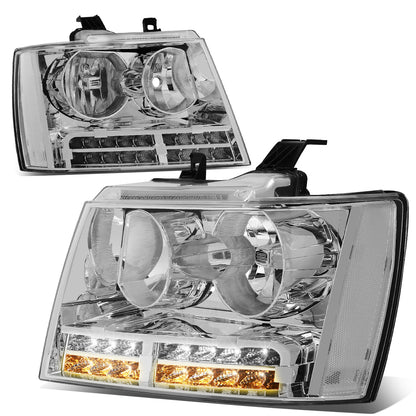 FAROS 07-13 CHEVY AVALANCHE / 07-14 CHEVY TAHOE / 07-14 CHEVY SUBURBAN 1500 / 07-13 CHEVY SUBURBAN 2500 - LED DRL - CHROME HOUSING / CLEAR CORNER - H1 LOW BEAM / H1 HIGH BEAM