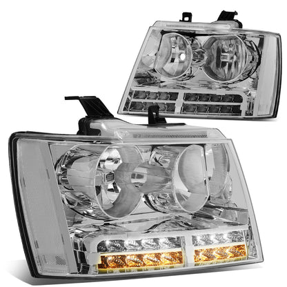 FAROS 07-13 CHEVY AVALANCHE / 07-14 CHEVY TAHOE / 07-14 CHEVY SUBURBAN 1500 / 07-13 CHEVY SUBURBAN 2500 - LED DRL - CHROME HOUSING / CLEAR CORNER - H1 LOW BEAM / H1 HIGH BEAM
