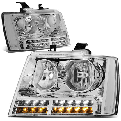 FAROS 07-13 CHEVY AVALANCHE / 07-14 CHEVY TAHOE / 07-14 CHEVY SUBURBAN 1500 / 07-13 CHEVY SUBURBAN 2500 - LED DRL - CHROME HOUSING / CLEAR CORNER - H1 LOW BEAM / H1 HIGH BEAM