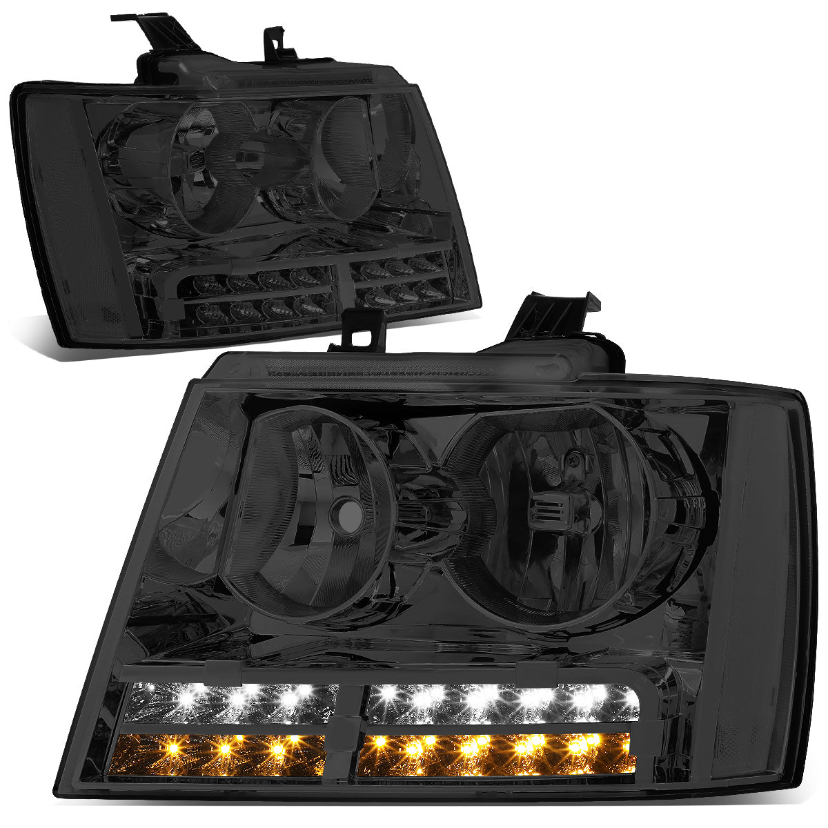 FAROS 07-13 CHEVY AVALANCHE / 07-14 CHEVY TAHOE / 07-14 CHEVY SUBURBAN 1500 / 07-13 CHEVY SUBURBAN 2500 - LED DRL - SMOKE HOUSING / CLEAR CORNER - H1 LOW BEAM / H1 HIGH BEAM