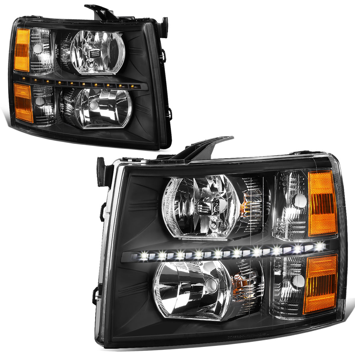 FAROS 07-13 CHEVY SILVERADO 1500 / 07-14 CHEVY SILVERADO 2500 / 3500 & HD MODELS - LED - REFLECTOR - BLACK HOUSING / AMBER CORNER - H11 LOW BEAM / 9005 HIGH BEAM
