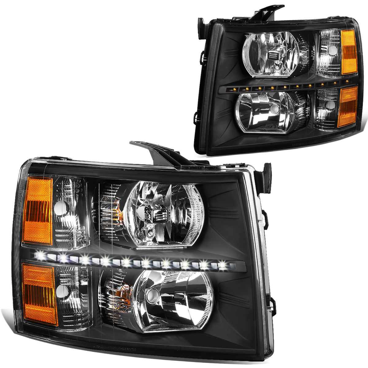 FAROS 07-13 CHEVY SILVERADO 1500 / 07-14 CHEVY SILVERADO 2500 / 3500 & HD MODELS - LED - REFLECTOR - BLACK HOUSING / AMBER CORNER - H11 LOW BEAM / 9005 HIGH BEAM