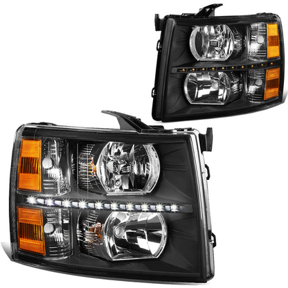 FAROS 07-13 CHEVY SILVERADO 1500 / 07-14 CHEVY SILVERADO 2500 / 3500 & HD MODELS - LED - REFLECTOR - BLACK HOUSING / AMBER CORNER - H11 LOW BEAM / 9005 HIGH BEAM