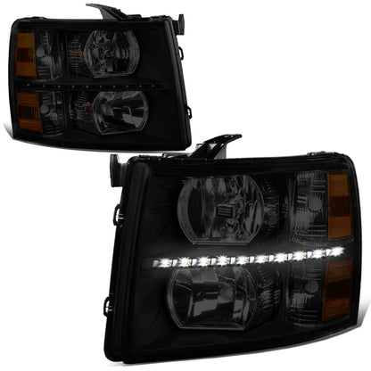 FAROS 07-13 CHEVY SILVERADO 1500 / 07-14 CHEVY SILVERADO 2500 / 3500 & HD MODELS - LED - REFLECTOR - BLACK HOUSING / AMBER CORNER / SMOKE LENS - H11 LOW BEAM / 9005 HIGH BEAM