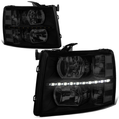 FAROS 07-13 CHEVY SILVERADO 1500 / 07-14 CHEVY SILVERADO 2500 / 3500 & HD MODELS - LED - REFLECTOR - BLACK HOUSING / CLEAR CORNER / SMOKE LENS - H11 LOW BEAM / 9005 HIGH BEAM