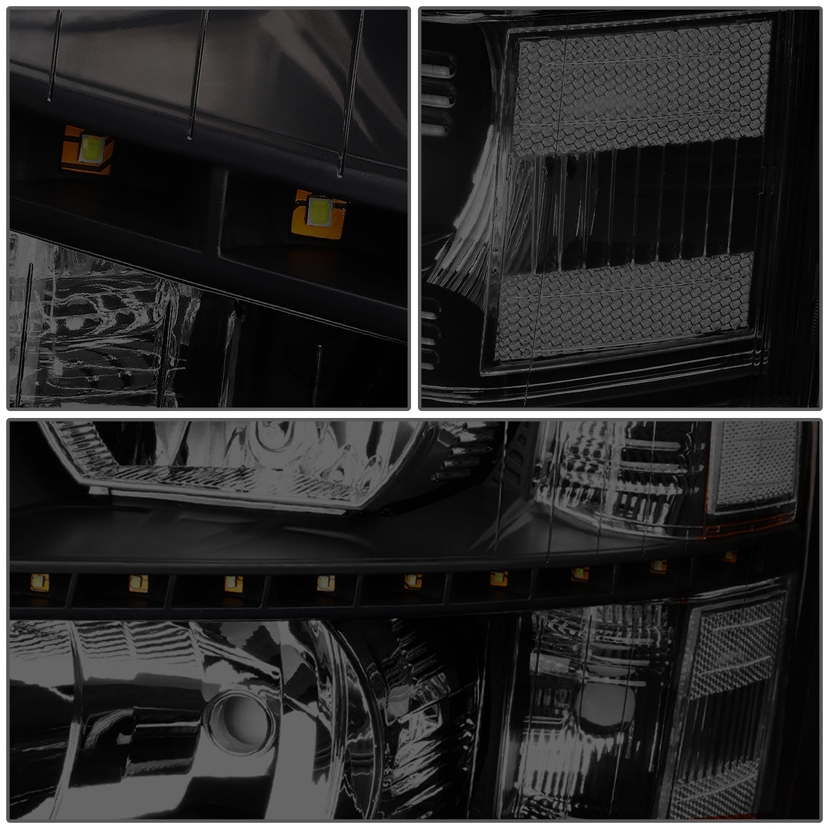 FAROS 07-13 CHEVY SILVERADO 1500 / 07-14 CHEVY SILVERADO 2500 / 3500 & HD MODELS - LED - REFLECTOR - BLACK HOUSING / CLEAR CORNER / SMOKE LENS - H11 LOW BEAM / 9005 HIGH BEAM