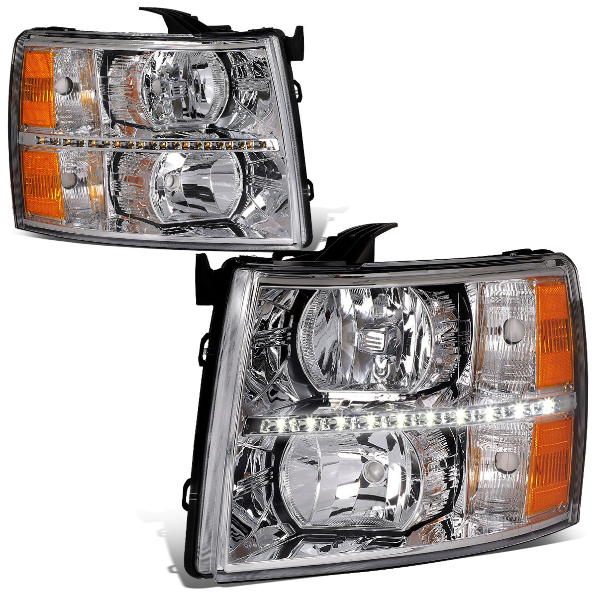 FAROS 07-13 CHEVY SILVERADO 1500 / 07-14 CHEVY SILVERADO 2500 / 3500 & HD MODELS - LED - REFLECTOR - CHROME HOUSING / AMBER CORNER - H11 LOW BEAM / 9005 HIGH BEAM