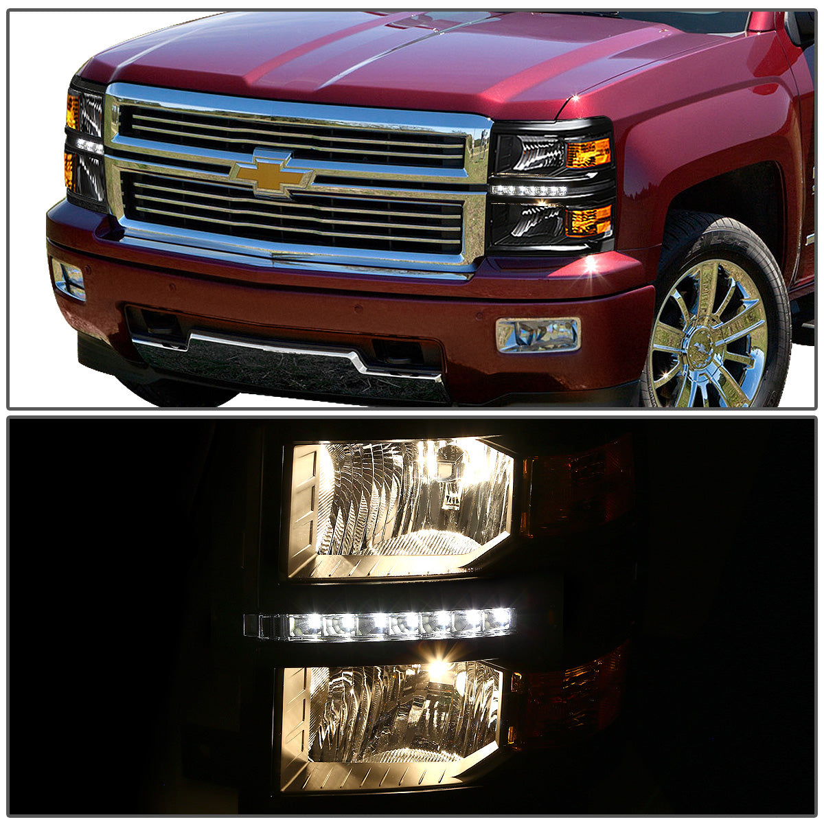 FAROS 14-15 CHEVY SILVERADO 1500, 2500HD, 3500HD 2/4-DOOR - LED DRL - BLACK HOUSING / AMBER CORNER - H11 LOW BEAM / 9005 HIGH BEAM
