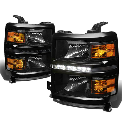 FAROS 14-15 CHEVY SILVERADO 1500, 2500HD, 3500HD 2/4-DOOR - LED DRL - BLACK HOUSING / AMBER CORNER - H11 LOW BEAM / 9005 HIGH BEAM