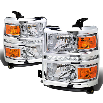 FAROS 14-15 CHEVY SILVERADO 1500, 2500HD, 3500HD 2/4-DOOR - LED DRL - CHROME HOUSING / AMBER CORNER - H11 LOW BEAM / 9005 HIGH BEAM
