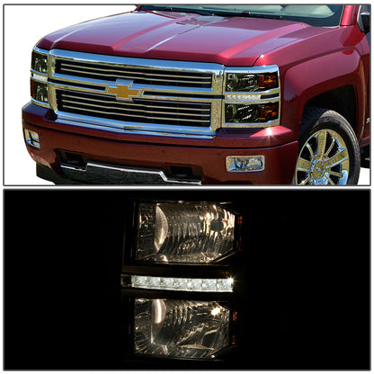 FAROS 14-15 CHEVY SILVERADO 1500, 2500HD, 3500HD 2/4-DOOR - LED DRL - SMOKE HOUSING / AMBER CORNER - H11 LOW BEAM / 9005 HIGH BEAM