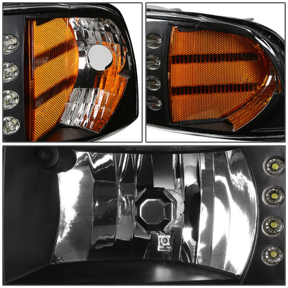 FAROS 94-02 DODGE RAM 2500, 3500 / 2001 RAM 1500 2/4-DOOR - 1PC - LED - BLACK HOUSING / AMBER CORNER - 9004 LOW BEAM / HIGH BEAM