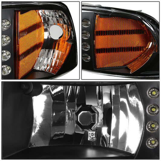 FAROS 94-02 DODGE RAM 2500, 3500 / 2001 RAM 1500 2/4-DOOR - 1PC - LED - BLACK HOUSING / AMBER CORNER - 9004 LOW BEAM / HIGH BEAM