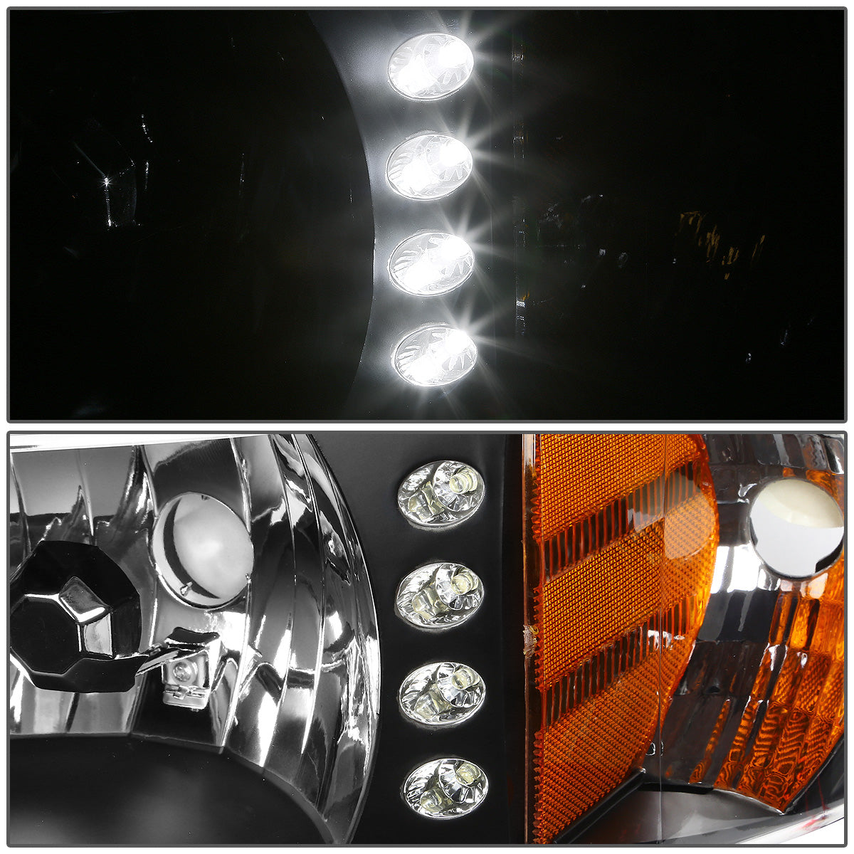FAROS 94-02 DODGE RAM 2500, 3500 / 2001 RAM 1500 2/4-DOOR - 1PC - LED - BLACK HOUSING / AMBER CORNER - 9004 LOW BEAM / HIGH BEAM