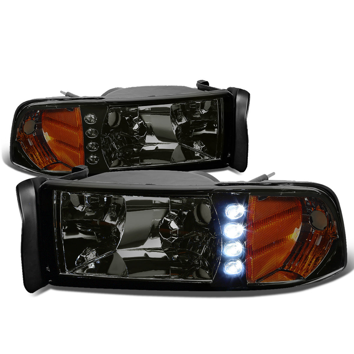 FAROS 94-02 DODGE RAM 2500, 3500 / 2001 RAM 1500 2/4-DOOR - 1PC - LED - SMOKE HOUSING / AMBER CORNER - 9004 LOW BEAM / HIGH BEAM