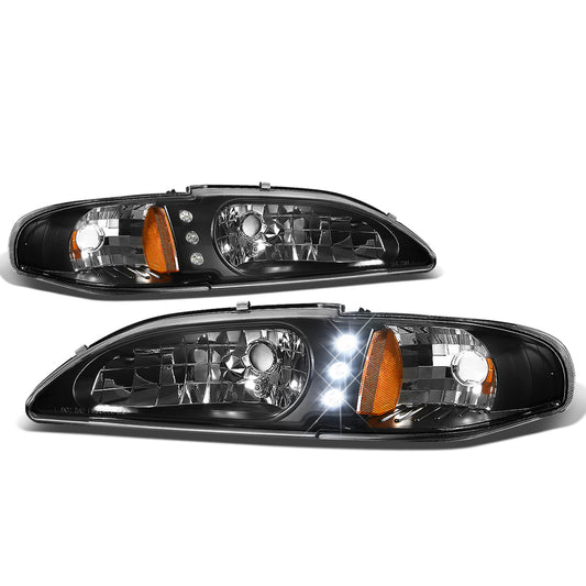 FAROS 94-98 FORD MUSTANG 2-DOOR - 1PC - LED - BLACK HOUSING / AMBER CORNER - 9007 LOW BEAM / HIGH BEAM