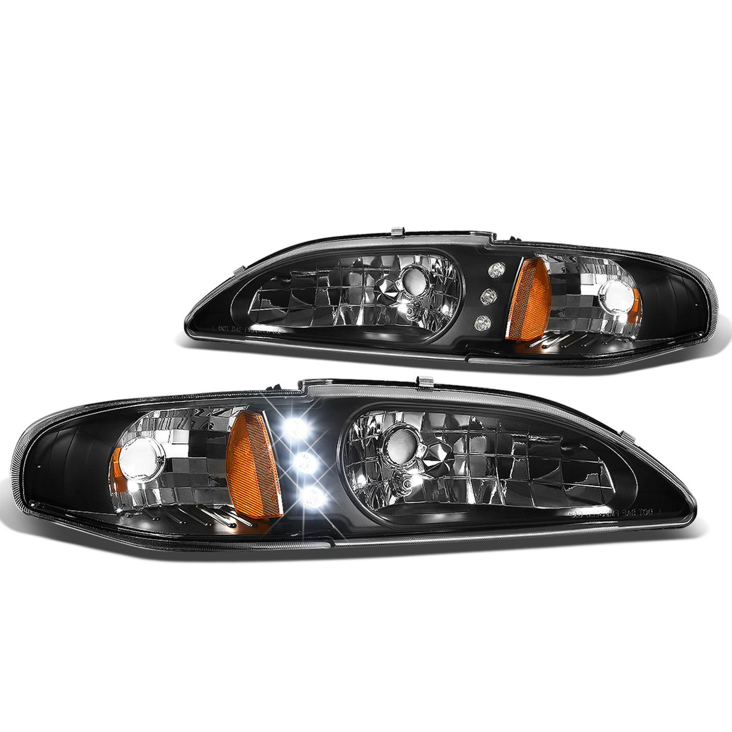 FAROS 94-98 FORD MUSTANG 2-DOOR - 1PC - LED - BLACK HOUSING / AMBER CORNER - 9007 LOW BEAM / HIGH BEAM