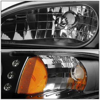 FAROS 94-98 FORD MUSTANG 2-DOOR - 1PC - LED - BLACK HOUSING / AMBER CORNER - 9007 LOW BEAM / HIGH BEAM