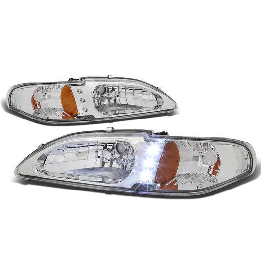 FAROS 94-98 FORD MUSTANG 2-DOOR - 1PC - LED - CHROME HOUSING / AMBER CORNER - 9007 LOW BEAM / HIGH BEAM